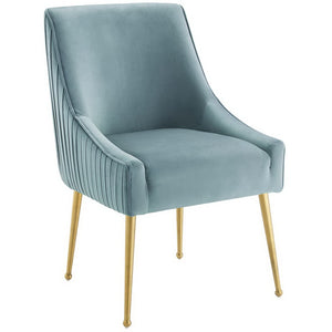 Modway Furniture Discern Pleated Back Velvet Dining Chairs Set of 2 – Elegant Comfort with Gold Legs for Any Space Light Blue EEI-4149-LBU