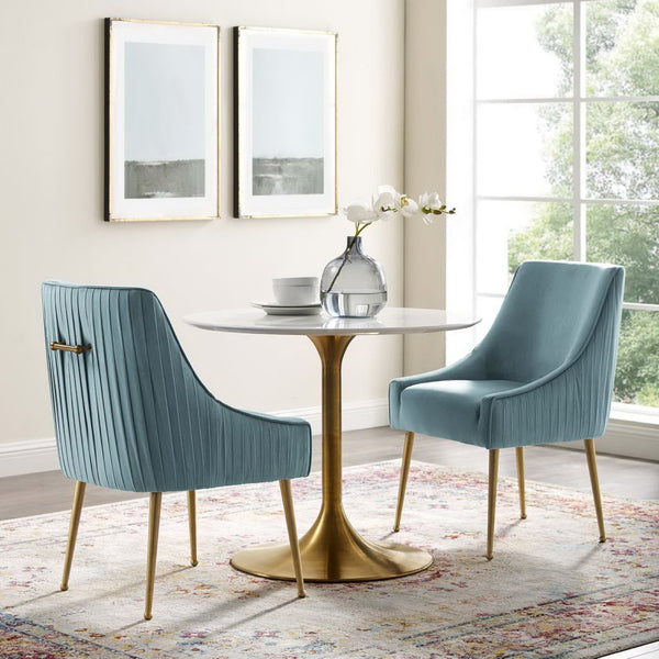 Modway Furniture Discern Pleated Back Velvet Dining Chairs Set of 2 – Elegant Comfort with Gold Legs for Any Space Light Blue EEI-4149-LBU