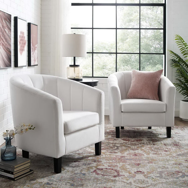 Modway Furniture Prospect Channel-Tufted Performance Velvet Armchair Set of 2 – Stylish Comfort for Any Living Space White EEI-4150-WHI