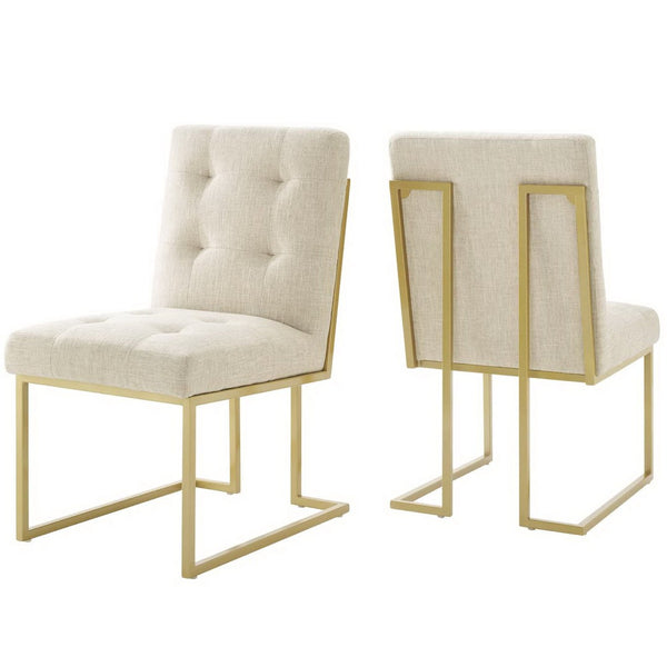 Modway Furniture Privy Upholstered Dining Accent Chair Set of 2 - Modern Glam Gold Steel Base for Chic Spaces EEI-4151-GLD-BEI