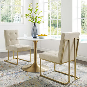 Modway Furniture Privy Upholstered Dining Accent Chair Set of 2 - Modern Glam Gold Steel Base for Chic Spaces EEI-4151-GLD-BEI