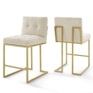 Modway Furniture Privy Gold Stainless Steel Upholstered Counter Stool Set of 2 for Modern Glam Kitchen or Bar Gold Beige EEI-4154-GLD-BEI