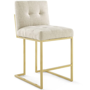 Modway Furniture Privy Gold Stainless Steel Upholstered Counter Stool Set of 2 for Modern Glam Kitchen or Bar Gold Beige EEI-4154-GLD-BEI