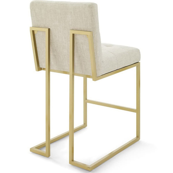 Modway Furniture Privy Gold Stainless Steel Upholstered Counter Stool Set of 2 for Modern Glam Kitchen or Bar Gold Beige EEI-4154-GLD-BEI
