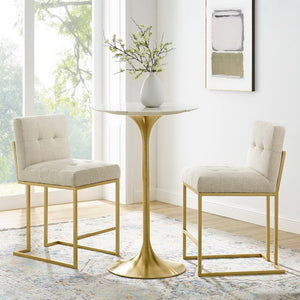 Modway Furniture Privy Gold Stainless Steel Upholstered Counter Stool Set of 2 for Modern Glam Kitchen or Bar Gold Beige EEI-4154-GLD-BEI