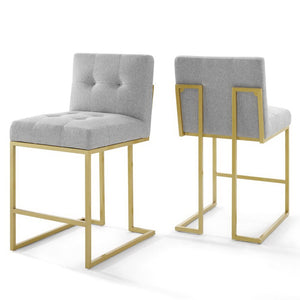 Modway Furniture Privy Gold Stainless Steel Upholstered Counter Stool Set of 2 for Modern Glam Kitchen or Bar Gold Light Gray EEI-4154-GLD-LGR