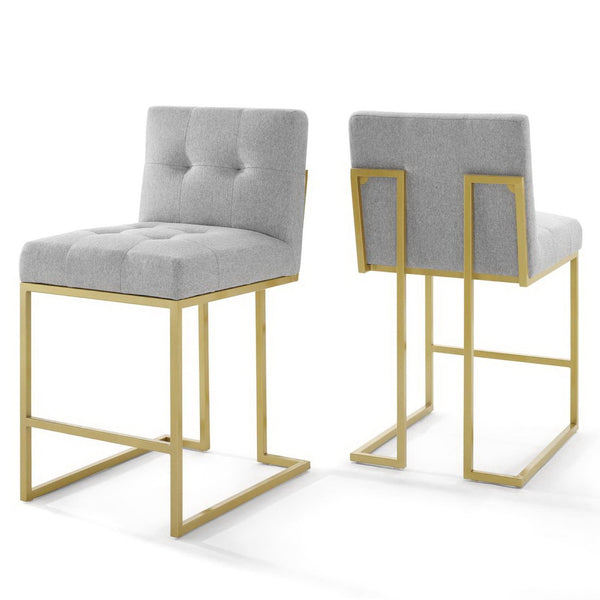 Modway Furniture Privy Gold Stainless Steel Upholstered Counter Stool Set of 2 for Modern Glam Kitchen or Bar Gold Light Gray EEI-4154-GLD-LGR