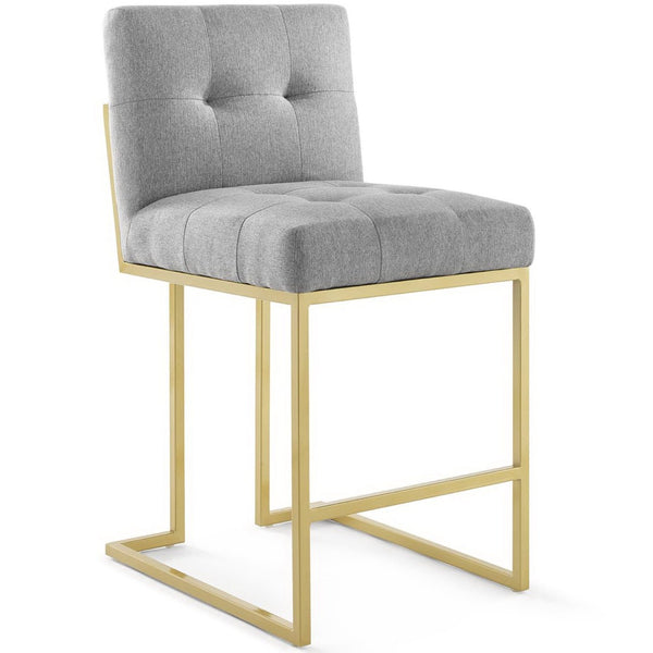 Modway Furniture Privy Gold Stainless Steel Upholstered Counter Stool Set of 2 for Modern Glam Kitchen or Bar Gold Light Gray EEI-4154-GLD-LGR