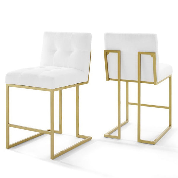 Modway Furniture Privy Gold Stainless Steel Upholstered Counter Stool Set of 2 for Modern Glam Kitchen or Bar Gold White EEI-4154-GLD-WHI