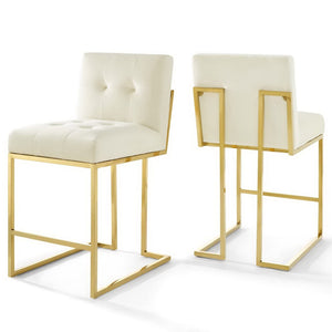 Modway Furniture Privy Gold Stainless Steel Velvet Counter Stool Set of 2 - Glamorous Comfort for Dining & Bars EEI-4155-GLD-IVO