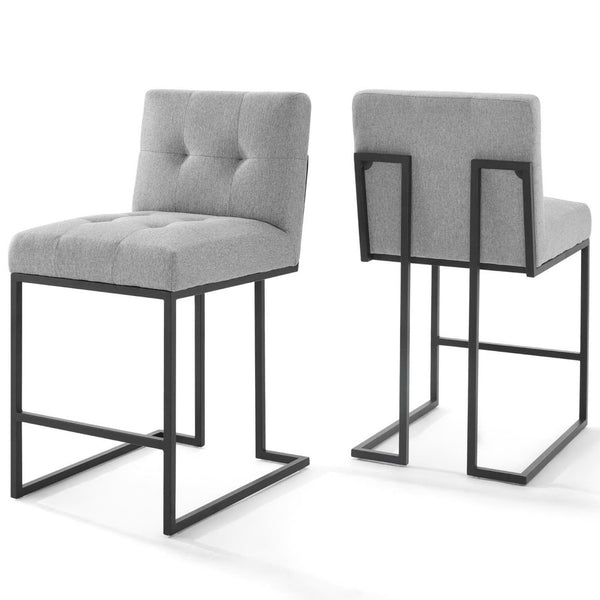 Modway Furniture Privy Counter Stool Set of 2 - Modern Upholstered Fabric with Matte Black Stainless Steel Base Black Light Gray EEI-4156-BLK-LGR