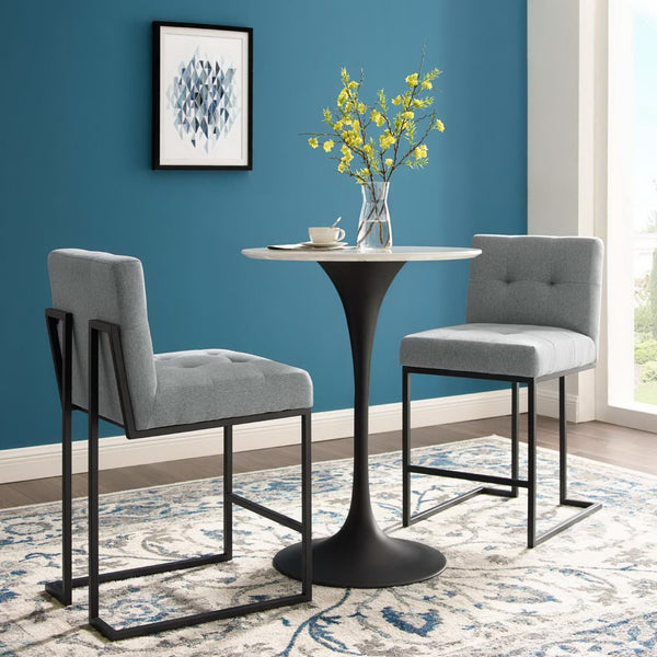 Modway Furniture Privy Counter Stool Set of 2 - Modern Upholstered Fabric with Matte Black Stainless Steel Base Black Light Gray EEI-4156-BLK-LGR