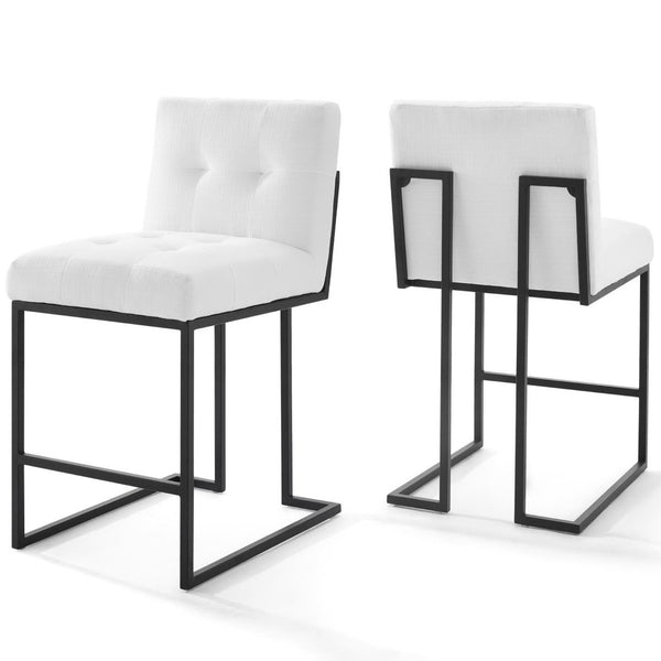 Modway Furniture Privy Counter Stool Set of 2 - Modern Upholstered Fabric with Matte Black Stainless Steel Base Black White EEI-4156-BLK-WHI