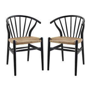 Modway Furniture Flourish Spindle Wood Dining Side Chair Set of 2 - Scandinavian Design for Modern Home Aesthetics Black EEI-4168-BLK