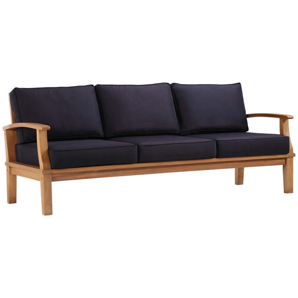 Modway Furniture Marina Outdoor Patio Teak Sofa - Weather-Resistant Comfort for Stylish Gatherings and Relaxation Natural Navy EEI-4176-NAT-NAV