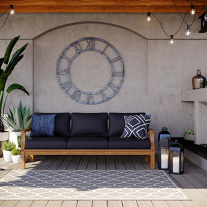 Modway Furniture Marina Outdoor Patio Teak Sofa - Weather-Resistant Comfort for Stylish Gatherings and Relaxation Natural Navy EEI-4176-NAT-NAV