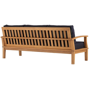 Modway Furniture Marina Outdoor Patio Teak Sofa - Weather-Resistant Comfort for Stylish Gatherings and Relaxation Natural Navy EEI-4176-NAT-NAV