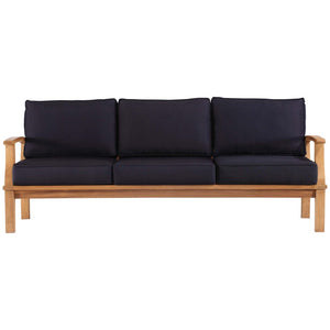 Modway Furniture Marina Outdoor Patio Teak Sofa - Weather-Resistant Comfort for Stylish Gatherings and Relaxation Natural Navy EEI-4176-NAT-NAV