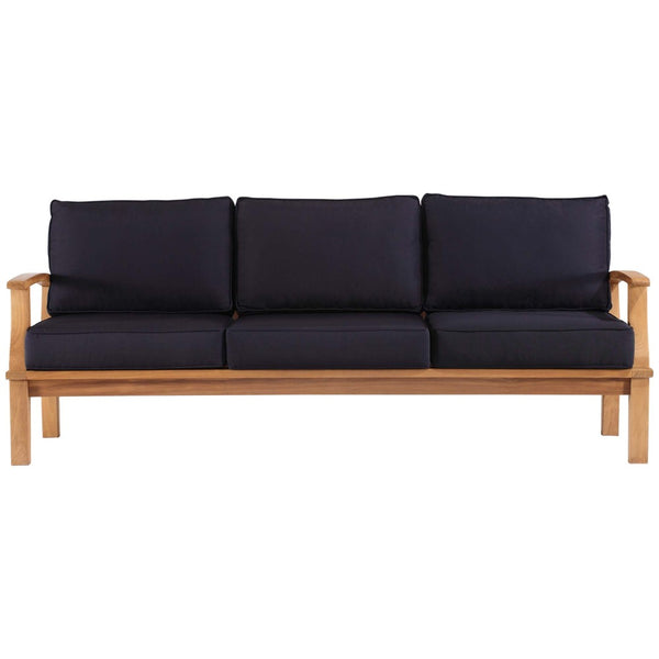 Modway Furniture Marina Outdoor Patio Teak Sofa - Weather-Resistant Comfort for Stylish Gatherings and Relaxation Natural Navy EEI-4176-NAT-NAV
