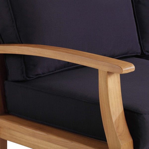 Modway Furniture Marina Outdoor Patio Teak Sofa - Weather-Resistant Comfort for Stylish Gatherings and Relaxation Natural Navy EEI-4176-NAT-NAV