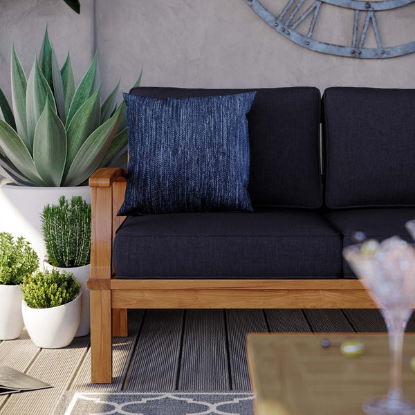 Modway Furniture Marina Outdoor Patio Teak Sofa - Weather-Resistant Comfort for Stylish Gatherings and Relaxation Natural Navy EEI-4176-NAT-NAV