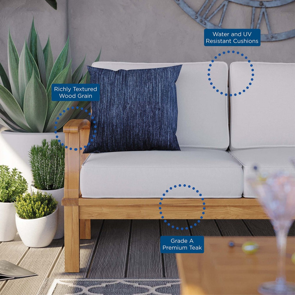 Modway Furniture Marina Outdoor Patio Teak Sofa - Weather-Resistant Comfort for Stylish Gatherings and Relaxation Natural White EEI-4176-NAT-WHI