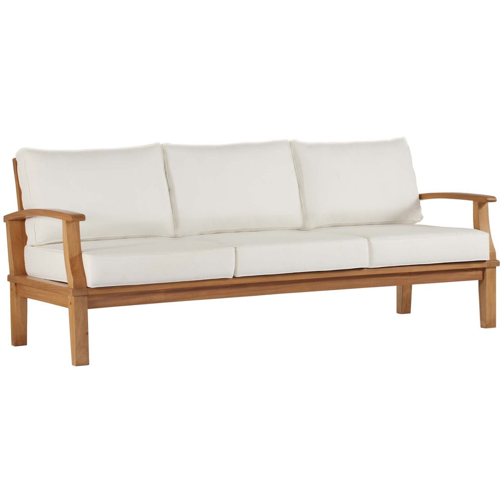 Modway Furniture Marina Outdoor Patio Teak Sofa - Weather-Resistant Comfort for Stylish Gatherings and Relaxation Natural White EEI-4176-NAT-WHI