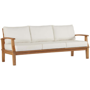Modway Furniture Marina Outdoor Patio Teak Sofa - Weather-Resistant Comfort for Stylish Gatherings and Relaxation Natural White EEI-4176-NAT-WHI