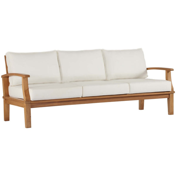Modway Furniture Marina Outdoor Patio Teak Sofa - Weather-Resistant Comfort for Stylish Gatherings and Relaxation Natural White EEI-4176-NAT-WHI