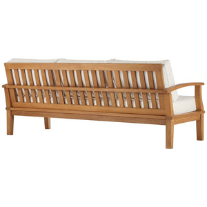 Modway Furniture Marina Outdoor Patio Teak Sofa - Weather-Resistant Comfort for Stylish Gatherings and Relaxation Natural White EEI-4176-NAT-WHI