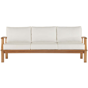 Modway Furniture Marina Outdoor Patio Teak Sofa - Weather-Resistant Comfort for Stylish Gatherings and Relaxation Natural White EEI-4176-NAT-WHI