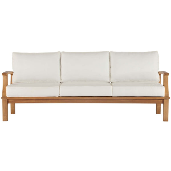 Modway Furniture Marina Outdoor Patio Teak Sofa - Weather-Resistant Comfort for Stylish Gatherings and Relaxation Natural White EEI-4176-NAT-WHI