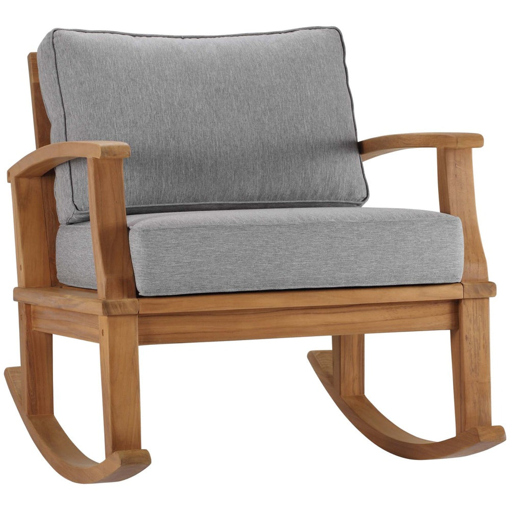 Modway Furniture Marina Outdoor Teak Rocking Chair – Stylish, Ergonomic Design with Weather-Resistant Comfort & Cushions Natural Gray EEI-4177-NAT-GRY