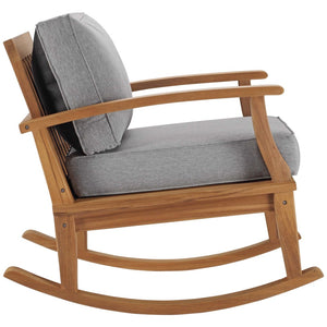 Modway Furniture Marina Outdoor Teak Rocking Chair – Stylish, Ergonomic Design with Weather-Resistant Comfort & Cushions Natural Gray EEI-4177-NAT-GRY