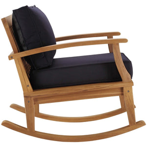 Modway Furniture Marina Outdoor Teak Rocking Chair – Stylish, Ergonomic Design with Weather-Resistant Comfort & Cushions Natural Navy EEI-4177-NAT-NAV