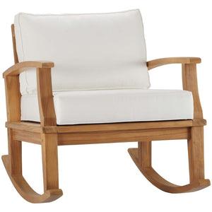 Modway Furniture Marina Outdoor Teak Rocking Chair – Stylish, Ergonomic Design with Weather-Resistant Comfort & Cushions Natural White EEI-4177-NAT-WHI