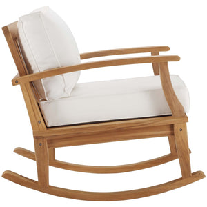 Modway Furniture Marina Outdoor Teak Rocking Chair – Stylish, Ergonomic Design with Weather-Resistant Comfort & Cushions Natural White EEI-4177-NAT-WHI