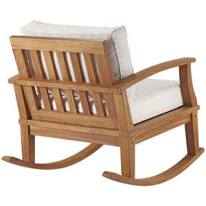 Modway Furniture Marina Outdoor Teak Rocking Chair – Stylish, Ergonomic Design with Weather-Resistant Comfort & Cushions Natural White EEI-4177-NAT-WHI