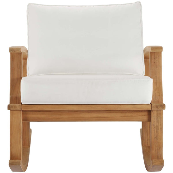 Modway Furniture Marina Outdoor Teak Rocking Chair – Stylish, Ergonomic Design with Weather-Resistant Comfort & Cushions Natural White EEI-4177-NAT-WHI