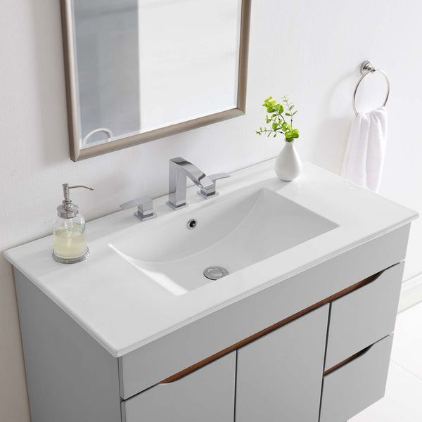 Modway Furniture Cayman 36" Modern Bathroom Sink with Integrated Countertop – Sleek Ceramic Design for Easy Maintenance EEI-4203-WHI