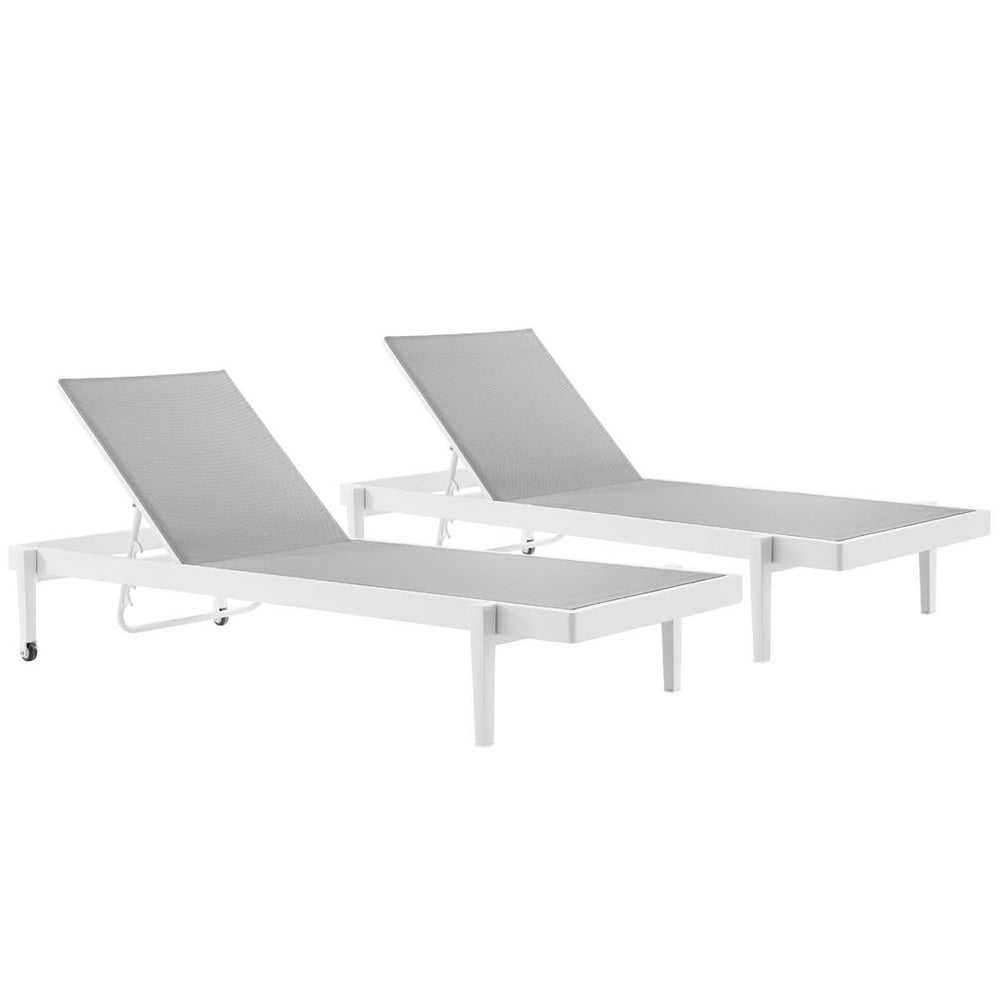 Modway Furniture Charleston Outdoor Patio Chaise Lounge Chair Set of 2 - Adjustable, Durable, Stylish Comfort for Outdoors EEI-4204-WHI-GRY
