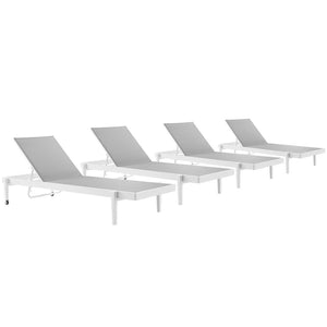 Modway Furniture Charleston Outdoor Patio Chaise Lounge Set of 4 - Adjustable Aluminum & Textilene for Ultimate Comfort EEI-4205-WHI-GRY