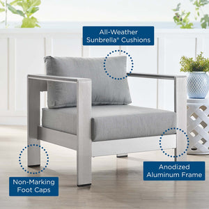 Modway Furniture Shore Outdoor Armchair - Stylish Sunbrella® Fabric and Durable Aluminum for Modern Patio Living Silver Gray EEI-4225-SLV-GRY