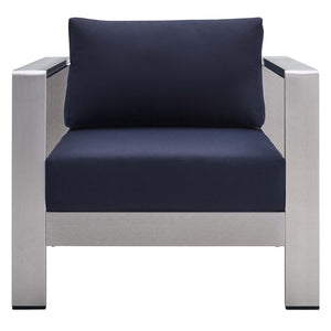 Modway Furniture Shore Outdoor Armchair - Stylish Sunbrella® Fabric and Durable Aluminum for Modern Patio Living Silver Navy EEI-4225-SLV-NAV