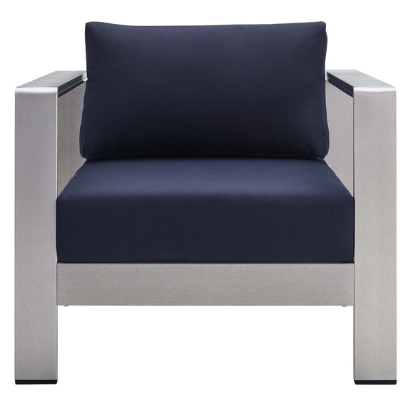 Modway Furniture Shore Outdoor Armchair - Stylish Sunbrella® Fabric and Durable Aluminum for Modern Patio Living Silver Navy EEI-4225-SLV-NAV