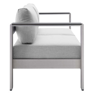 Modway Furniture Shore Sunbrella® Fabric Outdoor Loveseat - Durable Aluminum Frame, Weather-Resistant Comfort Design Silver Gray EEI-4226-SLV-GRY