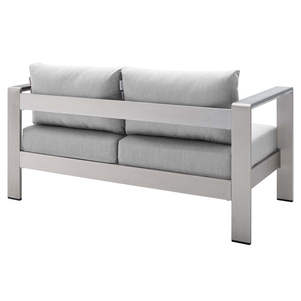 Modway Furniture Shore Sunbrella® Fabric Outdoor Loveseat - Durable Aluminum Frame, Weather-Resistant Comfort Design Silver Gray EEI-4226-SLV-GRY