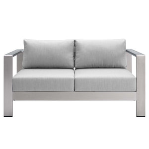Modway Furniture Shore Sunbrella® Fabric Outdoor Loveseat - Durable Aluminum Frame, Weather-Resistant Comfort Design Silver Gray EEI-4226-SLV-GRY