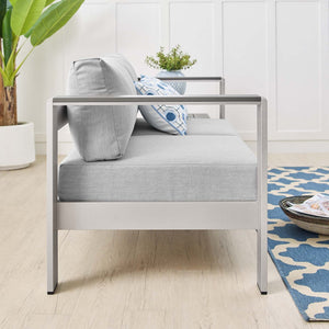 Modway Furniture Shore Sunbrella® Fabric Outdoor Loveseat - Durable Aluminum Frame, Weather-Resistant Comfort Design Silver Gray EEI-4226-SLV-GRY