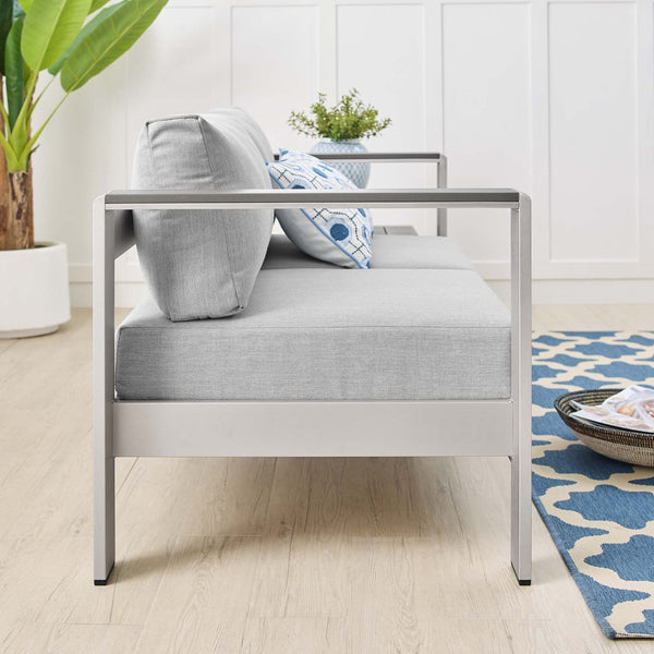 Modway Furniture Shore Sunbrella® Fabric Outdoor Loveseat - Durable Aluminum Frame, Weather-Resistant Comfort Design Silver Gray EEI-4226-SLV-GRY